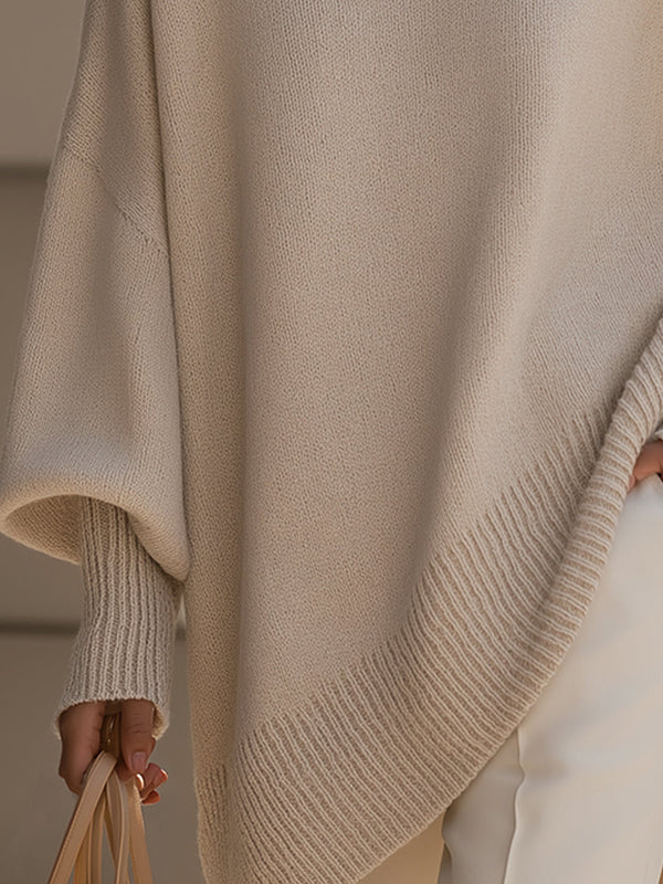 Women's Oversized Poncho Asymmetrical Knit Tunic Sweater