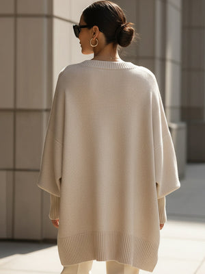 Women's Oversized Poncho Asymmetrical Knit Tunic Sweater