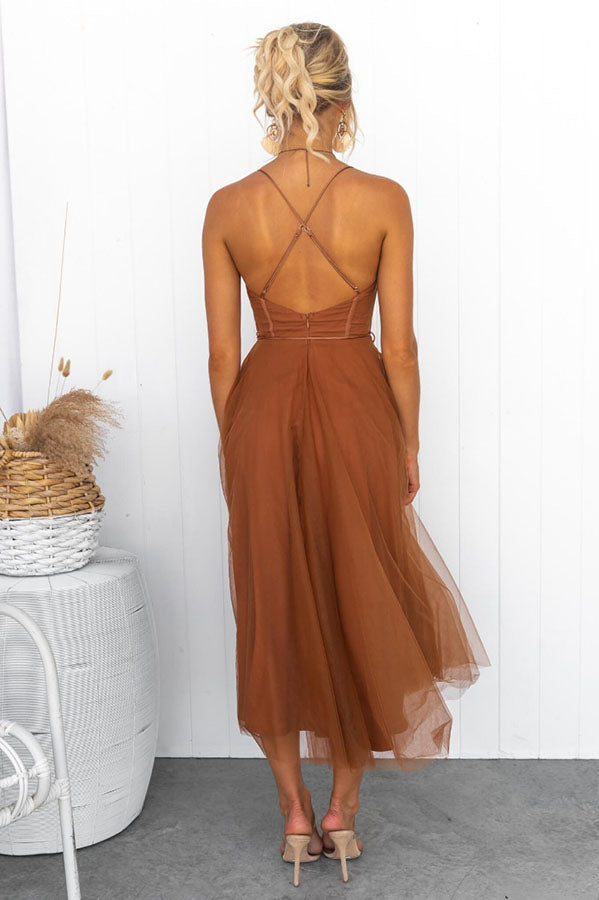 Women's Sweetheart Neck Tulle Midi Dress