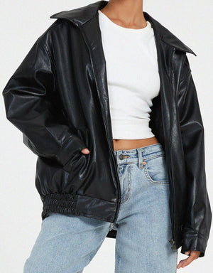 Casual Oversized Zip Front Jacket