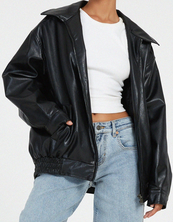 Casual Oversized Zip Front Jacket