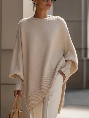 Women's Asymmetrical Knit Batwing Sweater Poncho