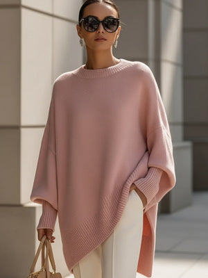 Women's Oversized Poncho Asymmetrical Knit Tunic Sweater