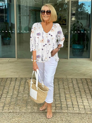 Women’s Casual Floral V-Neck Long Sleeve Everyday Blouse