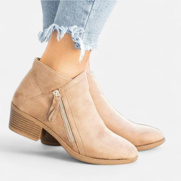 Casual Block Heel Side Zip Ankle Boots