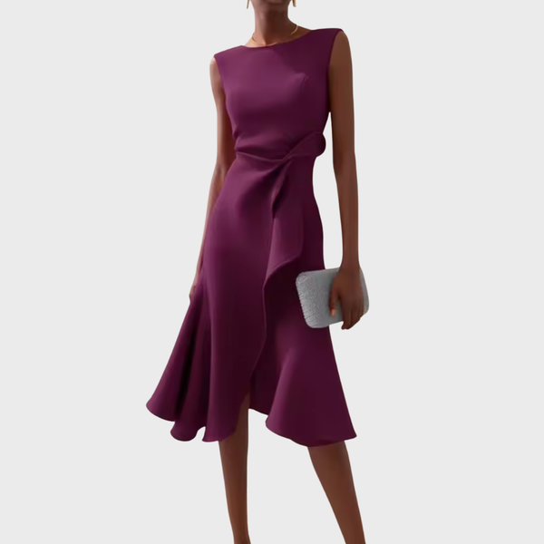 Women’s Elegant Sleeveless Flowy Waist Midi Dress