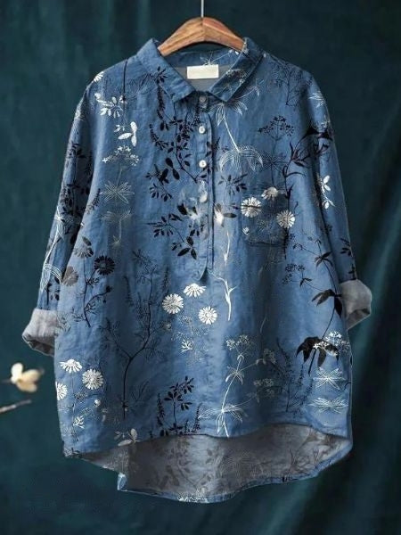 Women’s Floral Button Up Loose Long Sleeve Blouse
