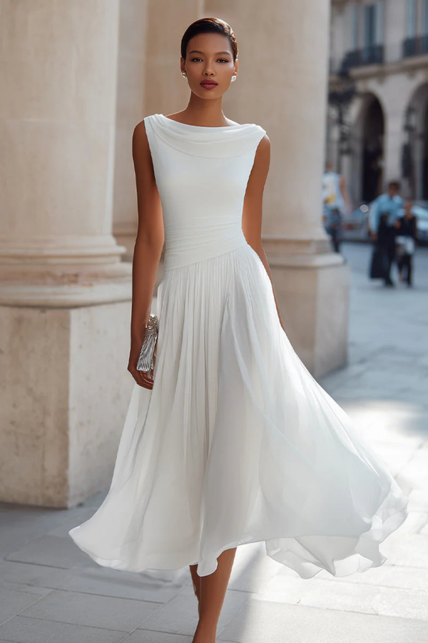 Women's Elegant Sleeveless Chiffon Midi Dress