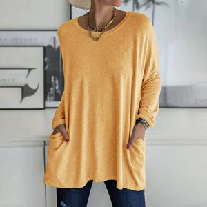 Túnica de manga larga para mujer con bolsillos y corte oversize