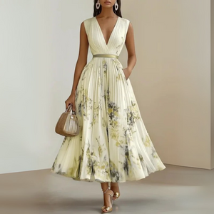 Women’s Sleeveless V Neck Floral Midi Dress