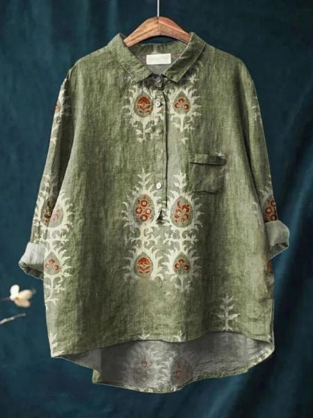 Women's Watercolor Bloom Button-Up Blouse