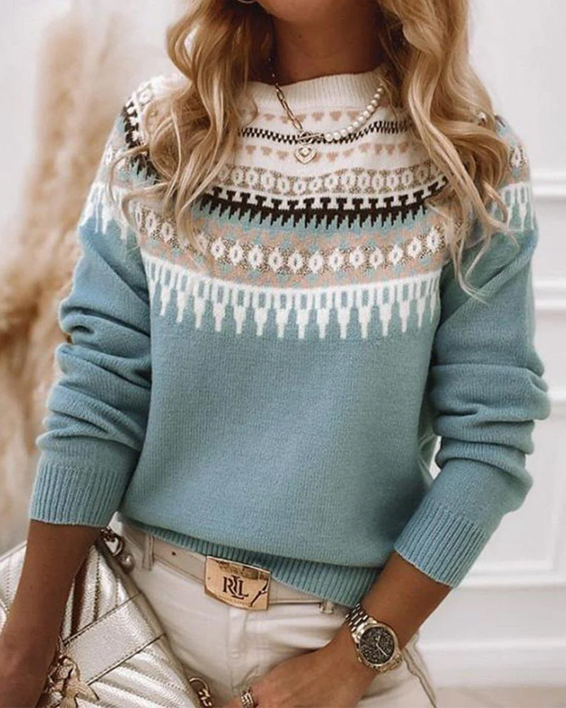 Women’s Fair Isle Style Knit Sweater with Relaxed Fit