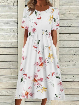 Women’s Short Sleeve Floral Print Midi Dress