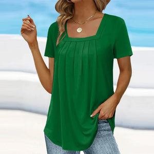 Elegant Summer Blouse for Women with Square Neck and Pleat Design