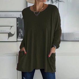 Túnica de manga larga para mujer con bolsillos y corte oversize