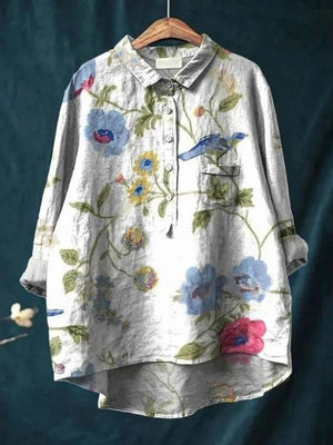 Women's Watercolor Bloom Button-Up Blouse