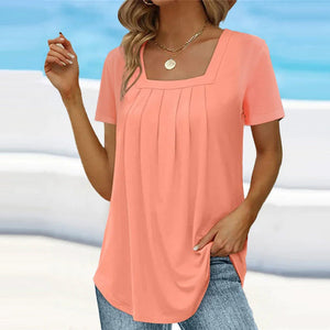Elegant Summer Blouse for Women with Square Neck and Pleat Design