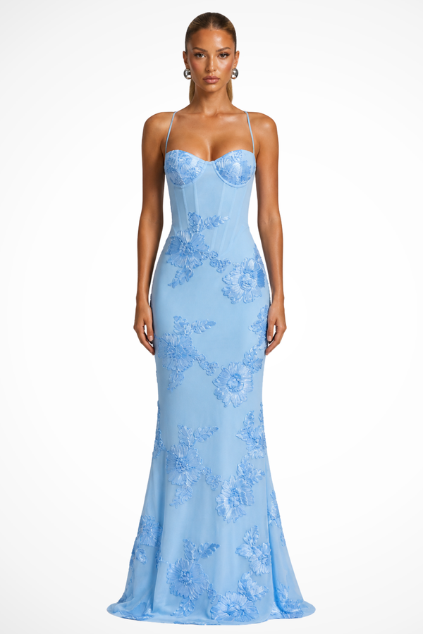 Women’s Floral Mermaid Strapless Lace-Up Back Formal Maxi Dress