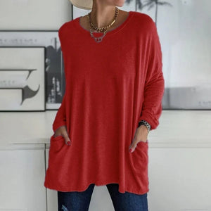 Túnica de manga larga para mujer con bolsillos y corte oversize