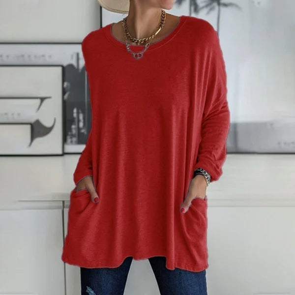 Túnica de manga larga para mujer con bolsillos y corte oversize