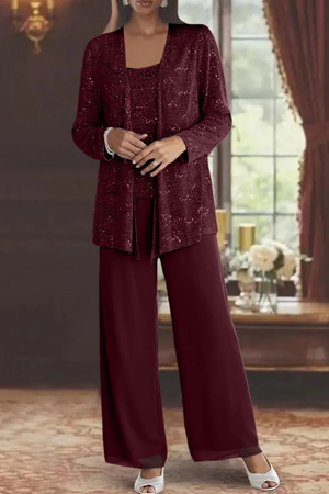 Sequin Lace Three Piece Suit Wide Leg Women