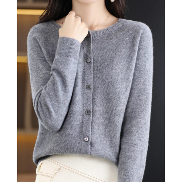 Women's Button Front Crew Neck Cardigan Sweater