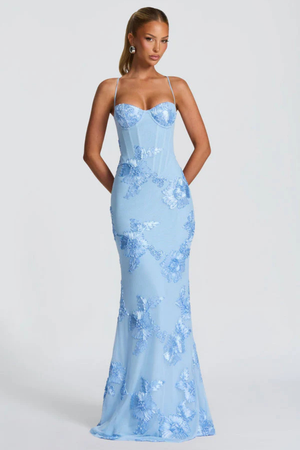 Women's Floral Embroidered Strapless Corset Maxi Dress