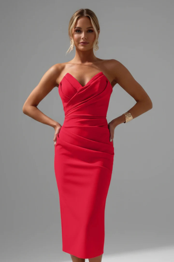 Women’s Sweetheart Neck Bodycon Midi Dress for Elegant Occasions