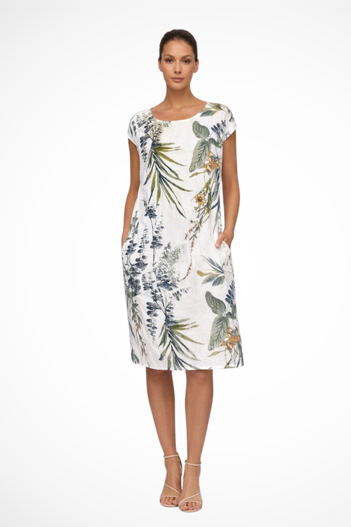 Women’s Tropical Floral Print Midi Dress Casual Short Sleeve