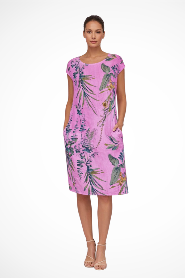 Women’s Tropical Floral Print Midi Dress Casual Short Sleeve