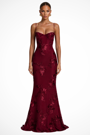 Women's Floral Embroidered Strapless Corset Maxi Dress
