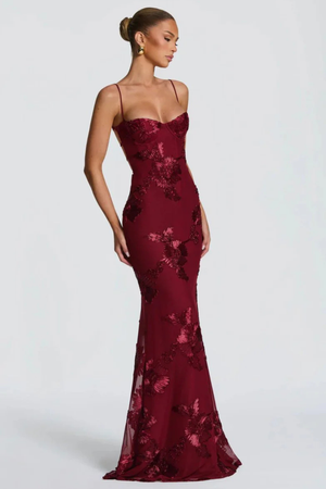 Women’s Floral Mermaid Strapless Lace-Up Back Formal Maxi Dress