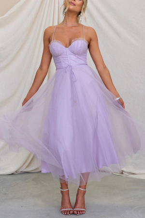 Women’s Corset Sweetheart Neck Tulle Midi Dress