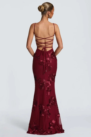 Women’s Floral Mermaid Strapless Lace-Up Back Formal Maxi Dress