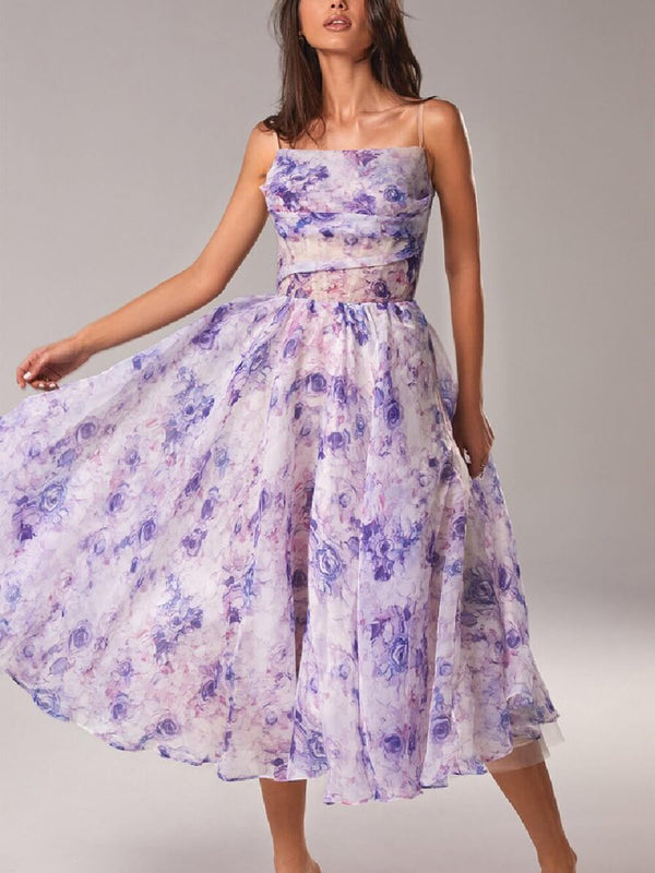Women's Strapless Printed Swing Midi Dress