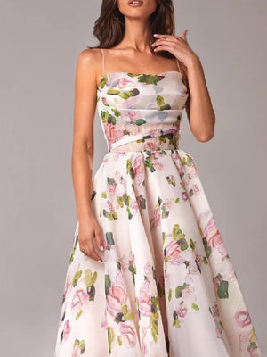 Women's Strapless Printed Swing Midi Dress