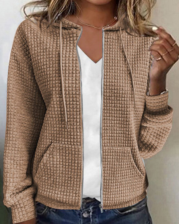 Comfortable Hooded Jacket Zip-Front