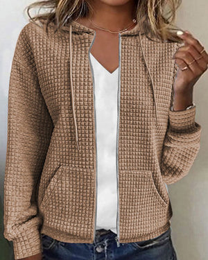 Women's Relaxed Fit Textured Zip-Up Jacket Hoodie