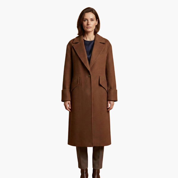 Elegant Long Coat With Notch Lapel And Button Closure