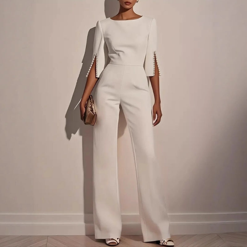 Women’s Elegant Wide-Leg Evening Jumpsuit with Cape Sleeves