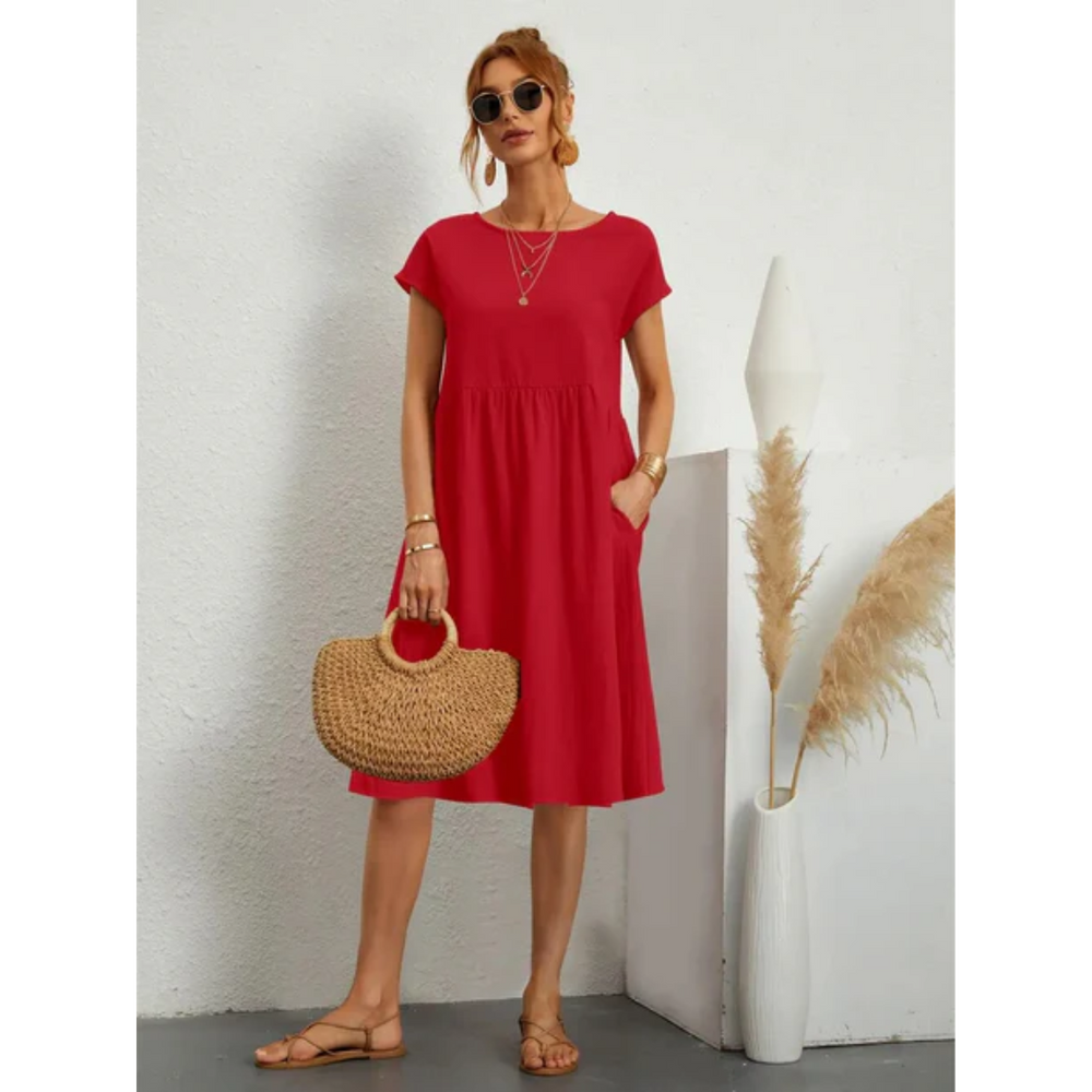 Chic Midi Summer Dress with Short Sleeves for Women
