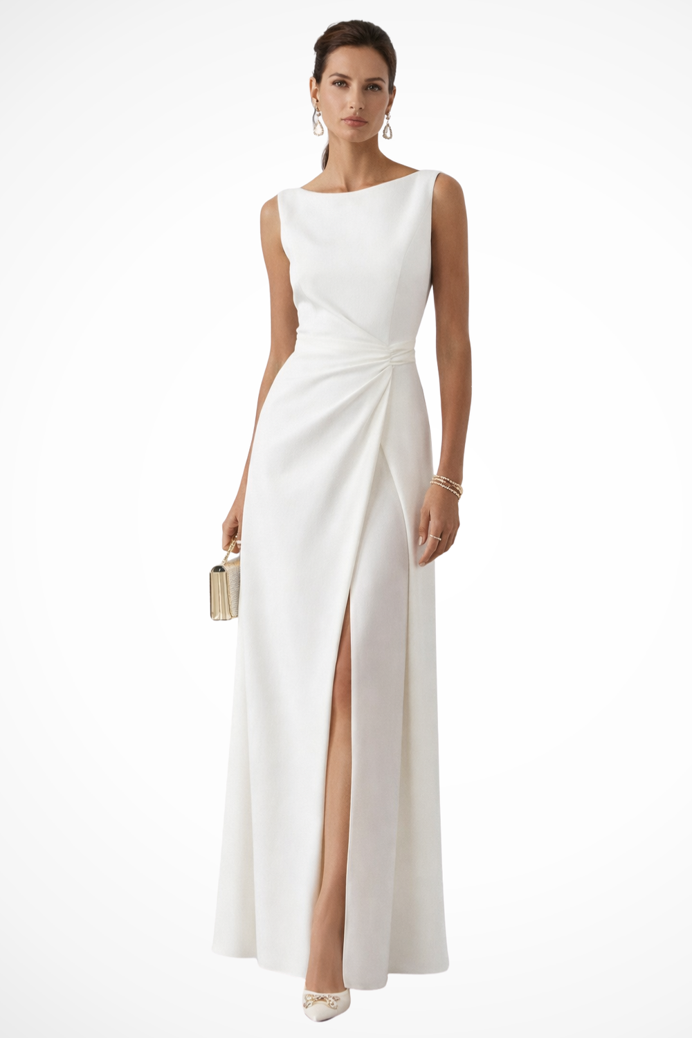 Women's Sleeveless Ruched Side Twist High Slit Maxi Dress