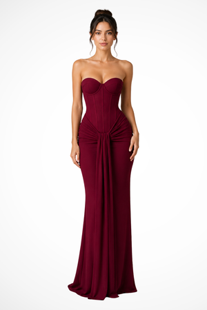 Women's Strapless Sweetheart Neck Ruched Maxi Dress