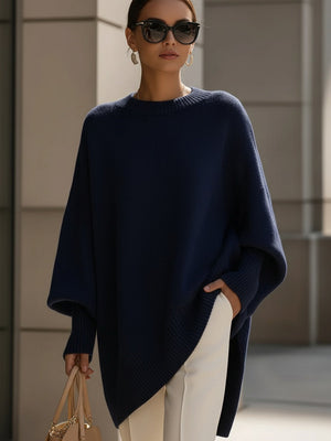 Women's Oversized Poncho Asymmetrical Knit Tunic Sweater