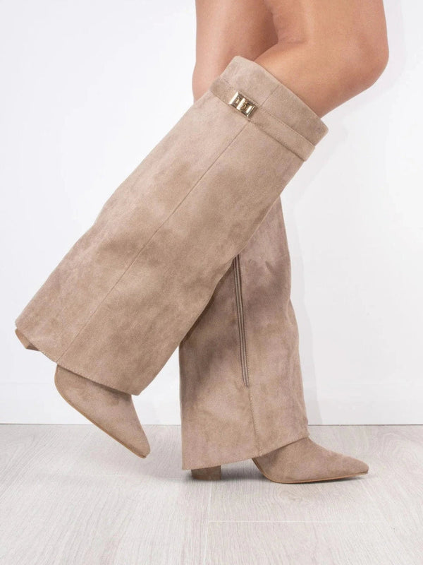Stylish Women's Knee High Boots with Comfortable Wide Flare Top and Sturdy Block Heel