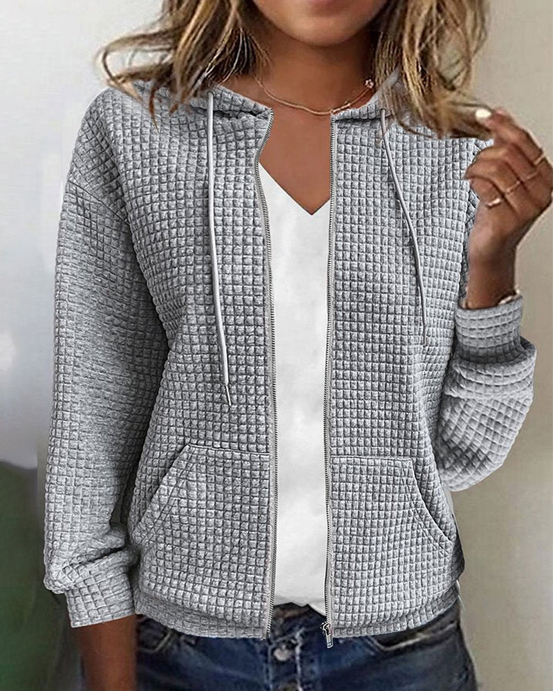 Comfortable Hooded Jacket Zip-Front