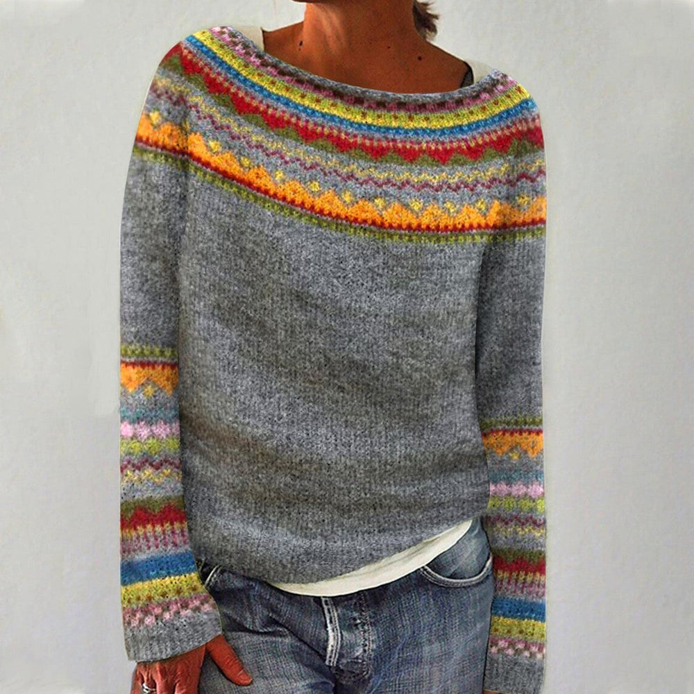 Women's Long Sleeve Sweater with Retro Print