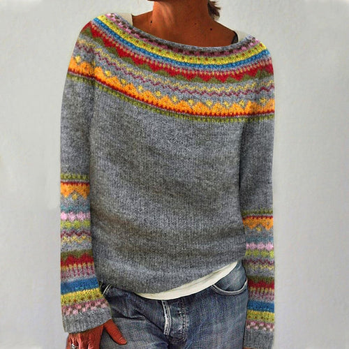 Women's Long Sleeve Sweater with Retro Print