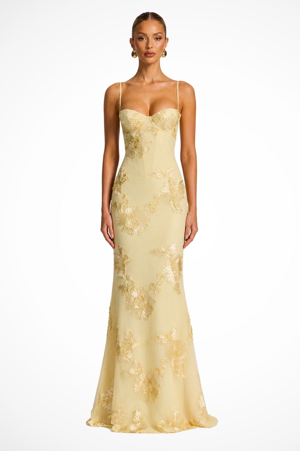 Women’s Floral Mermaid Strapless Lace-Up Back Formal Maxi Dress