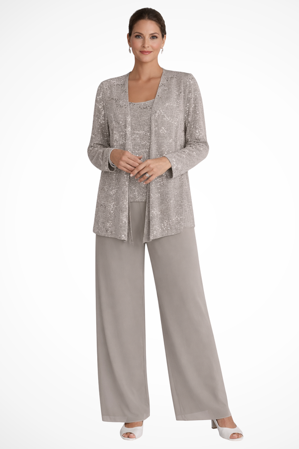 Sequin Lace Three Piece Suit Wide Leg Women